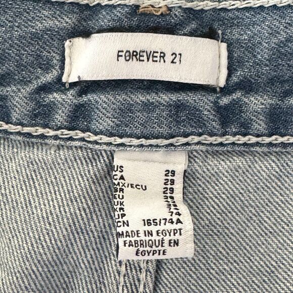 Forever 21 SZ 29 Cargo Jeans High-Rise Zip-Fly Relaxed Fit Light Wash Whiskered - Picture 6 of 9